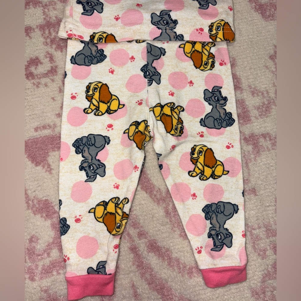 Disney Lady & the Tramp Pink and Beige 2-Piece Pajama Set 12m Baby Girl - Picture 4 of 4